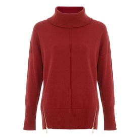 Phase Eight orange roll neck jumper with zip hem detail and ribbed cuffs, long sleeves