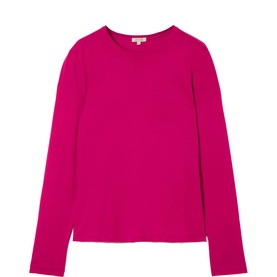 Jigsaw hot pink long-sleeve crew neck top, plain jersey fabric, relaxed fit