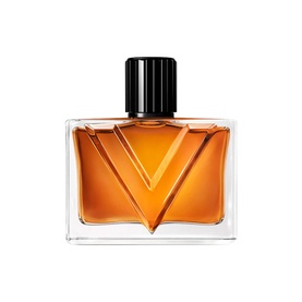 Valentino Vendetta Uomo Eau de Parfum For Men, amber-filled rectangular flacon with embossed V motif and black cap