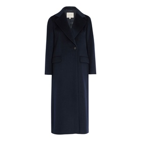 Jigsaw navy longline single-breasted wool coat with wide lapels and flap pockets