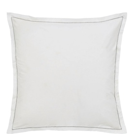 White square cushion cover with a classic flange border and subtle grey stitched trim detail on a clean white background.