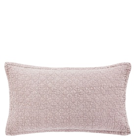 Dusty pink rectangular cushion with quilted geometric pattern and contrast stitching detail, flanged border edge