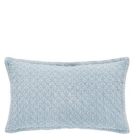 Pale blue rectangular cushion with quilted diamond lattice pattern and flanged border detail