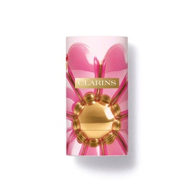 Clarins Lip Comfort Oil Gift Set in pink floral-print packaging with gold ball closure detail