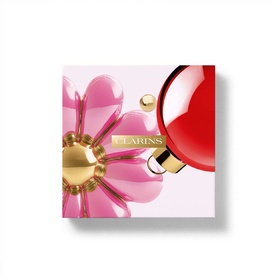Clarins Double Serum & Multi-Active Gift Set in decorative pink floral and red heart packaging with gold details
