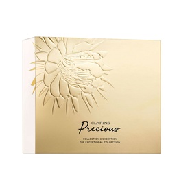 Clarins Precious Exceptional Skincare Gift Set in gold embossed box with floral dragon motif