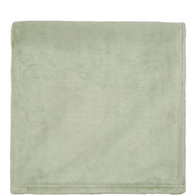 Sage green soft velvet-feel throw blanket with neat folded square presentation