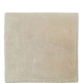 Soft plush throw blanket in neutral beige, shown flat with a smooth velvet-like texture and neat folded edges.
