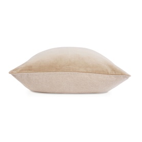 Christys brown bed pillow case, side profile view showing textured fabric in warm beige-brown tone with piped edge detail.