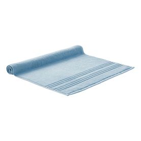Christys Bath Towelling in Faded Denim, rolled flat showing woven stripe detail on soft blue cotton fabric