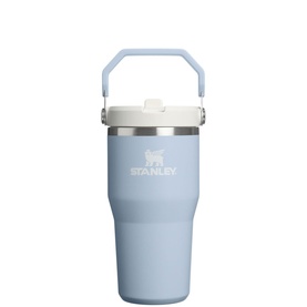 Stanley IceFlow Tumbler in Blue Dream Stone with flip straw lid and carry handle, front view