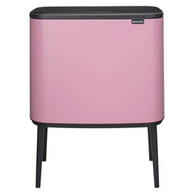Brabantia Bo Touch Bin in Lilac Pink with dark lid and slim black legs, rectangular double-compartment design