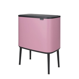 Brabantia Bo Touch Bin in Lilac Pink with dark lid and slim black legs, rectangular freestanding kitchen waste bin