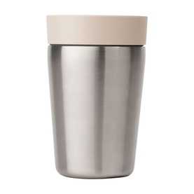 Brabantia cup in soft beige and stainless steel, double-wall tumbler design with fitted lid