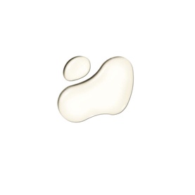 Clarins L'Elixir Hair Oil shown as a translucent serum droplet puddle, illustrating the lightweight oil texture