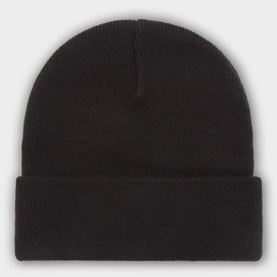 Columbia black acrylic knit beanie with deep ribbed fold-over cuff, flatlay view