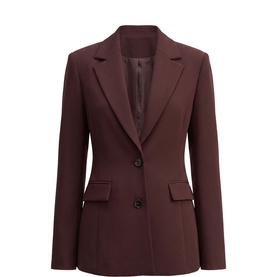 Forever New Deep Aubergine tailored blazer with notched lapel, two-button front fastening, and flap pockets