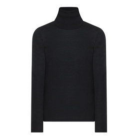 Max Mara Main black 100% wool turtleneck top with long sleeves and ribbed roll neck collar