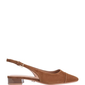 Carvela brown suede pointed-toe slingback flat with buckle ankle strap and low block heel