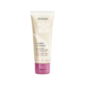 Aveda Cherry Almond Hand Relief Moisturising Cr&egrave;me in a white and pink tube, 100ml