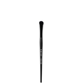 Black makeup blending brush with rounded dense tip and ribbed grip detail on slim handle