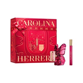 Carolina Herrera La Bomba Eau de Parfum & Travel Spray Gift Set 50ml, red butterfly bottle with matching travel spray in festive red gift box
