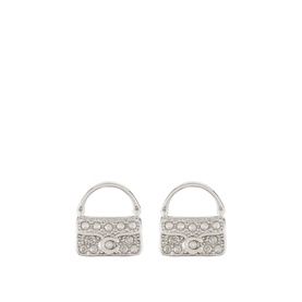 Coach Tabby Bag Earrings in crystal, silver-tone plated brass studs with 3D bag silhouette, C monogram and diamante embellishment