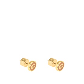 Coach Signature C Coin Stud Earrings in brown, gold-tone plated brass with logo monogram detail and stud fastening