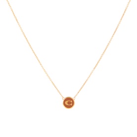 Coach Signature C Coin Necklace in brown enamel with gold-tone chain and circular monogram coin pendant