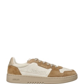 Axel Arigato white and tan leather and suede low-top trainers with perforated panel and beige rubber sole