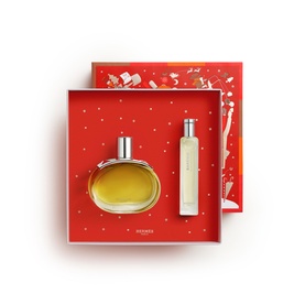 Herm&egrave;s Bar&eacute;nia Eau de Parfum Intense Gift Set 60ml in red gift box with polka dots, containing full-size bottle and travel spray