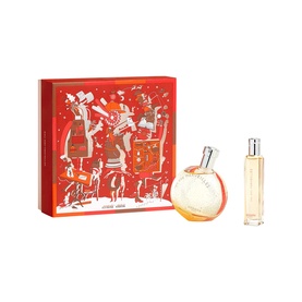 Herm&egrave;s Eau des Merveilles Eau de Toilette Gift Set 50ml with festive red illustrated box and miniature spray bottle