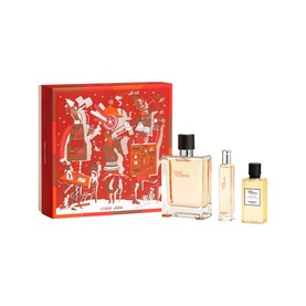 Herm&egrave;s Terre d'Herm&egrave;s Eau de Toilette Gift Set 100ml, red illustrated box with EDT, travel spray and shower gel