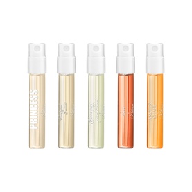 Kilian Paris Heroes Mini Discovery Set 5 x 1.5ml fragrance vials in gold, clear, green, peach and coral spray bottles