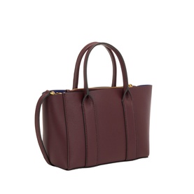 Marc Jacobs The Small Work Tote Bag in Dark Port pebbled leather, dual top handles, gold-tone zip hardware, angled side view