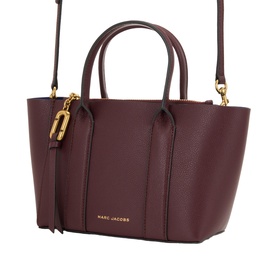 Marc Jacobs The Small Work Tote Bag in Dark Port pebbled leather, gold-tone hardware, dual top handles and removable crossbody strap