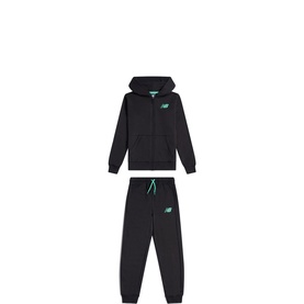 New Balance 2-piece children's set in NB Caviar black, zip-up hoodie and joggers with green logo and drawstring detail