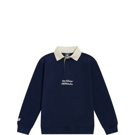 New Balance children's NB Navy rugby-collar sweat top with cream collar, zip placket and embroidered chest logo