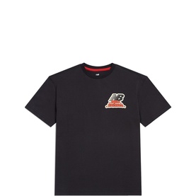 New Balance children's T-shirt in NB Caviar black with red crew neck and graphic NB logo on chest