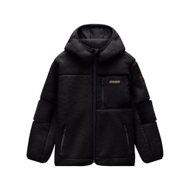Napapijri children's Black Beauty hooded fleece jacket with zip fastening, chest pocket, and contrast panel detailing