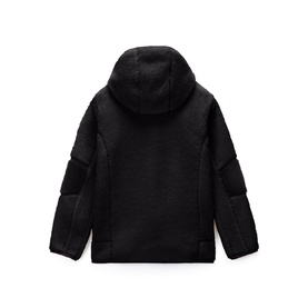 Napapijri children's hooded jacket in Black Beauty, shown from the back with textured fleece panels and quilted sleeves.