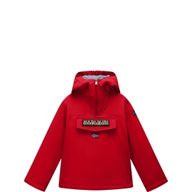 Napapijri children's jacket in Haute Red, half-zip anorak style with hood and branded chest patch pocket