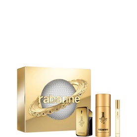 Paco Rabanne 1 Million Eau de Toilette Gift Set 50ml with EdT bottle, body spray, and travel spray in gold gift box