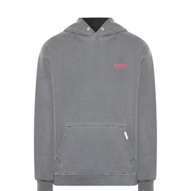 Represent Owners Club Logo Back Graphic Hoodie in Washed Black, pouch pocket, ribbed trims, and small chest logo detail