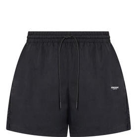 Represent Jet Black nylon swim shorts with elasticated drawstring waist and small logo patch at hem