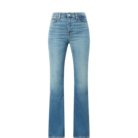 Seven Jeans Wavebreak flare jeans in mid-blue denim, high-waist with five-pocket styling and slightly flared leg