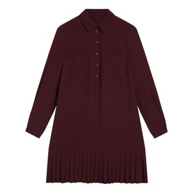 Hobbs fig purple shirt dress with pleated hem, long sleeves, button placket and chest pockets