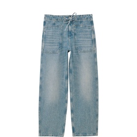 Bash blue wide-leg jeans with drawstring waist, patch pockets, and faded wash finish