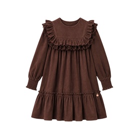 Angel & Rocket Chocolate cotton dress with layered ruffle bib collar, long sleeves, and tiered skirt