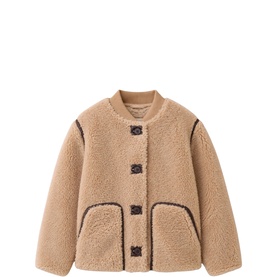 Angel & Rocket Mocha sherpa fleece jacket with contrast trim, button front fastening and front patch pockets